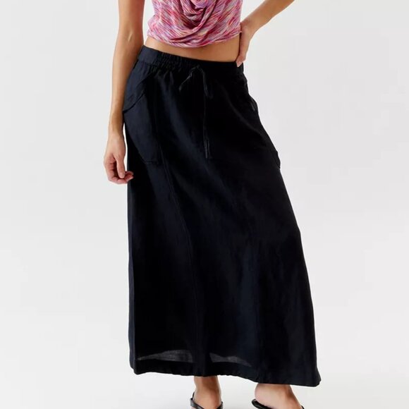 Urban Outfitters Black Beach Day Linen Maxi Skirt/NWT/XS - Picture 1 of 14